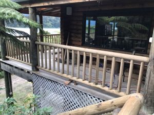 Deck railing made with lathe-turned poles from The Pole Man.